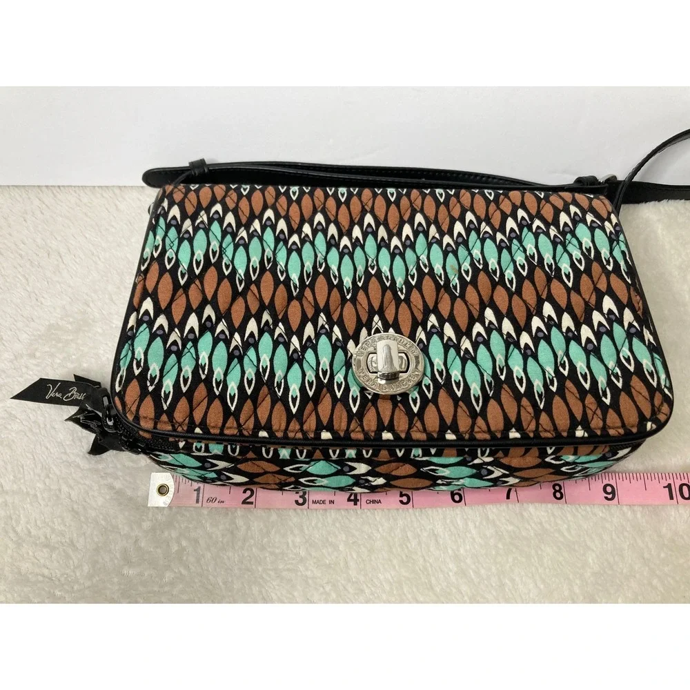 Vera Bradley All In‎ One Crossbody Wallet Ikat Diamonds Black Teal Quilted Bag